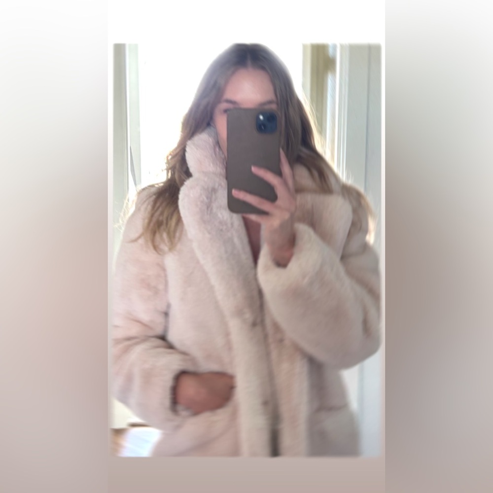 Apparis Blush Faux Fur Midi Coat